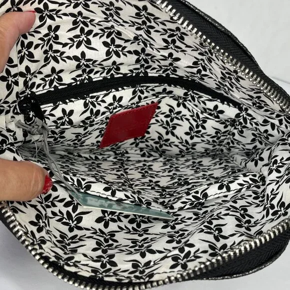 Hobo Effe Pewter Shimmer Leather Clutch With Floral Lining & Zipper Closure $128 - Picture 5 of 7